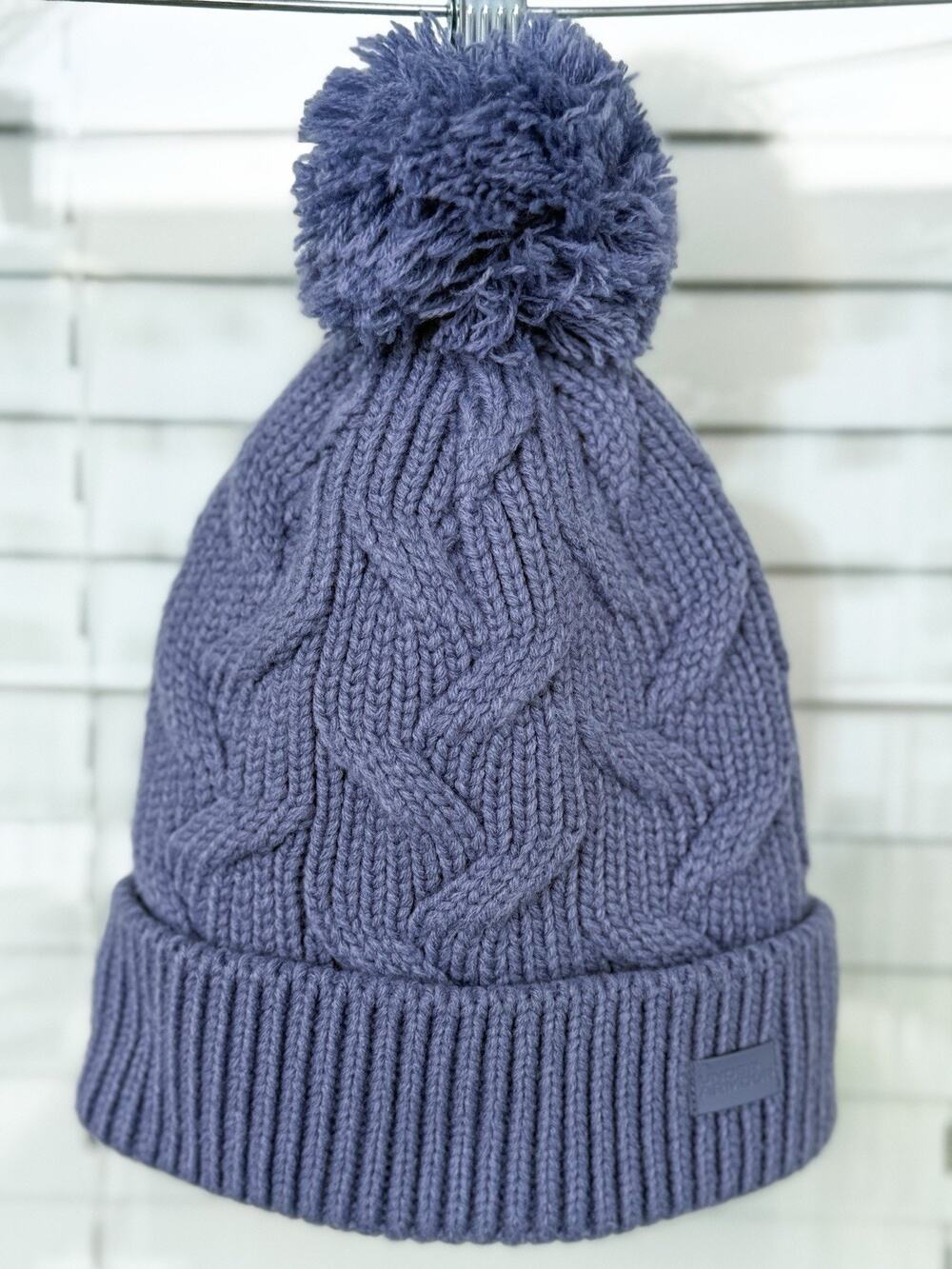 Under Armour Women’s Cable Knit Pom Beanie Blue One Size Lined Winter Hat